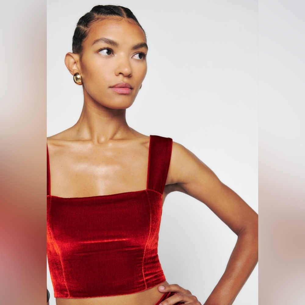 Reformation Giulia Velvet Top Blood Orange - NWT